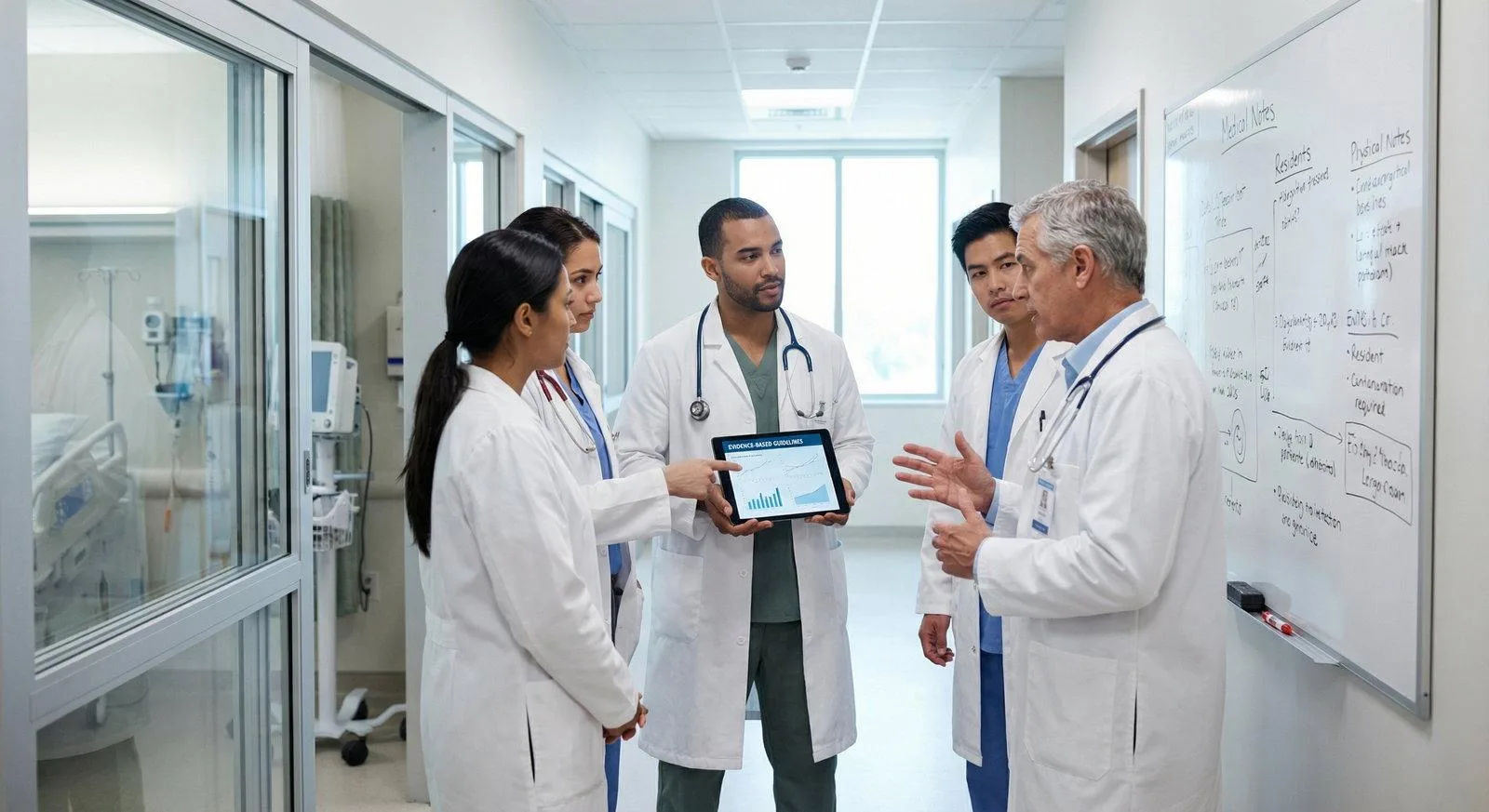 Clinical research team reviewing findings